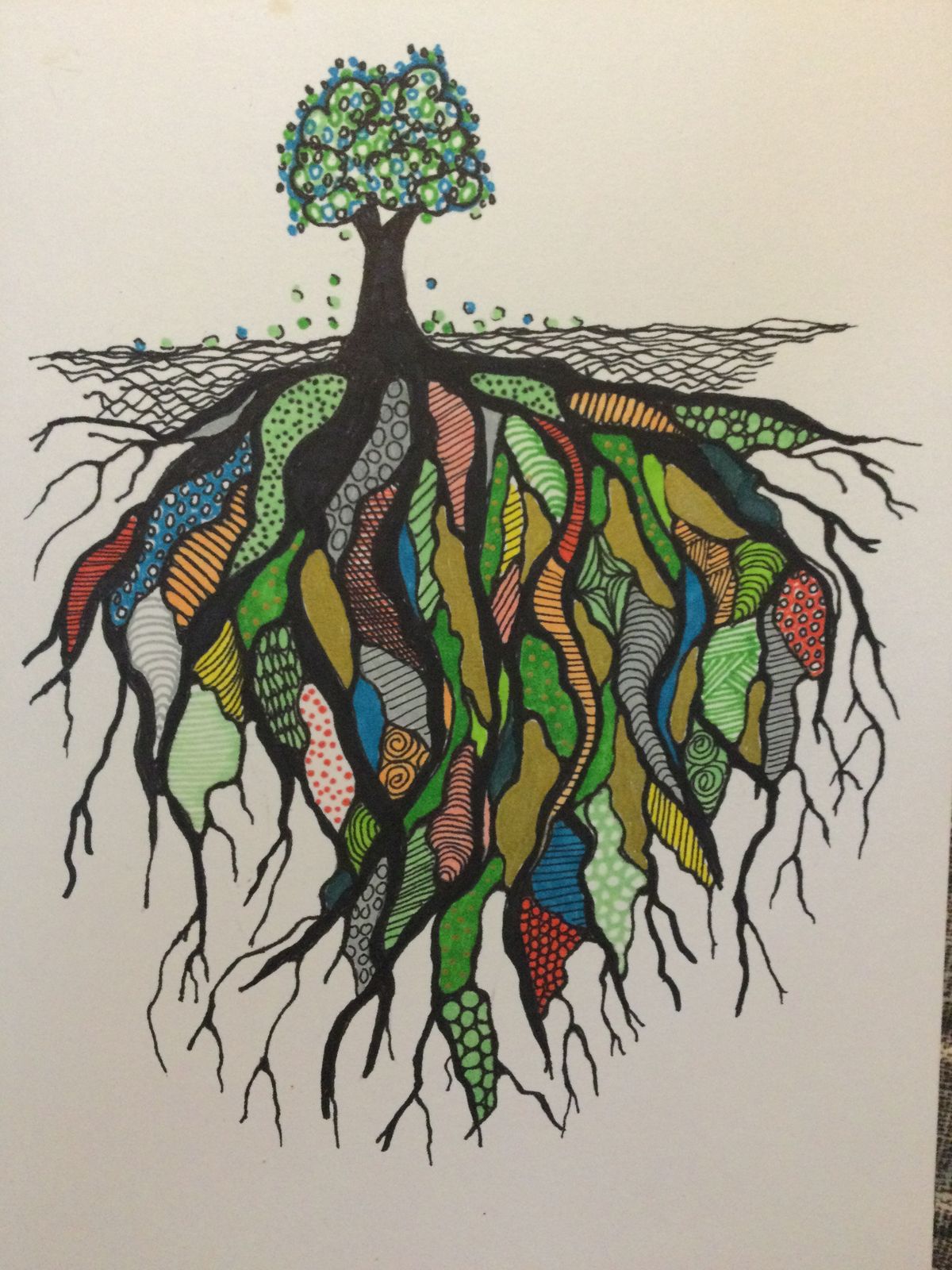 Tree with roots and hyphae in color — the invitation to plant a spore and share in the harvest